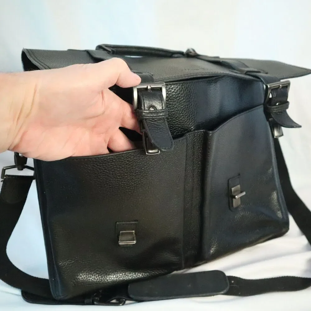 Kenneth Cole Leather Briefcase lap top tote Bag Black 16